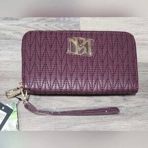 Badgley Mischka Plum Quilted Long Wallet with Phone Pocket and Wristlet -New Tag